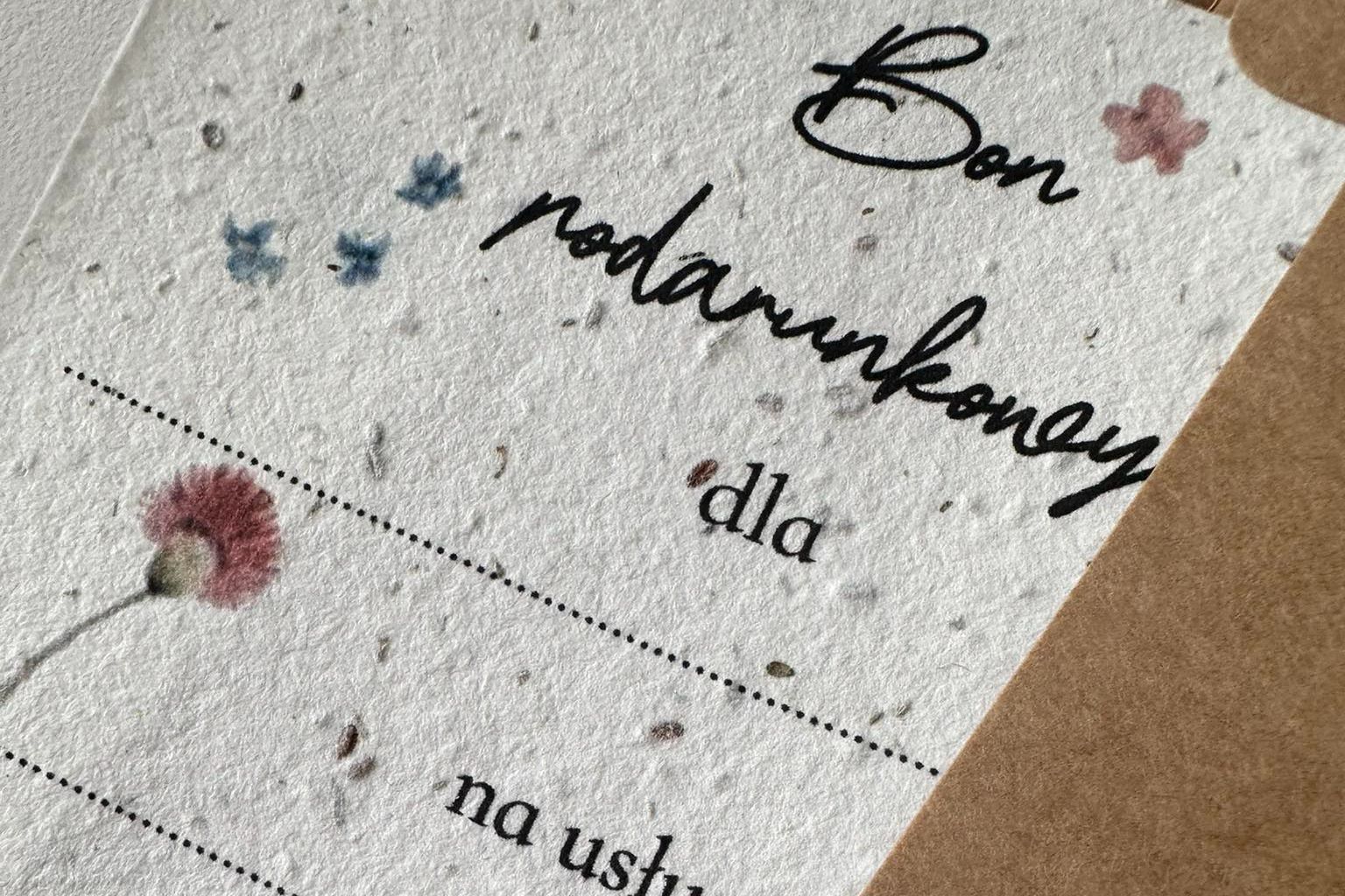 Bon podarunkowy Kosmetologii Faszczewska na papierze z nasionami